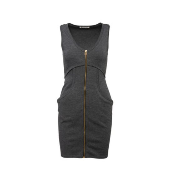 T by Alexander Wang Dresses & Skirts - T BY ALEXANDER WANG Zip Front Ponte Tank Charcoal Grey Dress, Pockets XS X Small